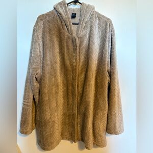HUE Plush Hooded Teddy Jacket in Taupe
